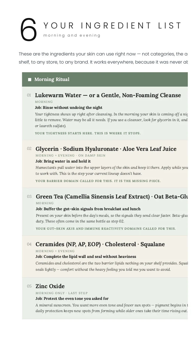 A real plan's ingredient list, shown on a phone