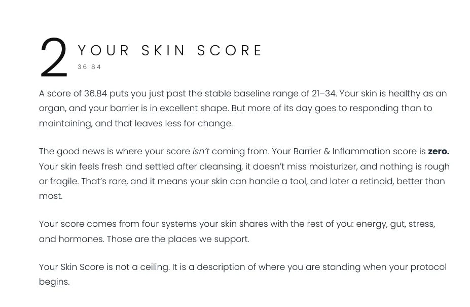 Excerpt from a real plan: the Skin Score