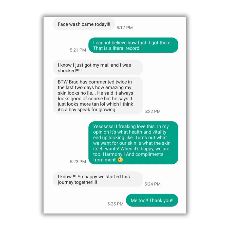 A text conversation between Jenn and a client about her skin